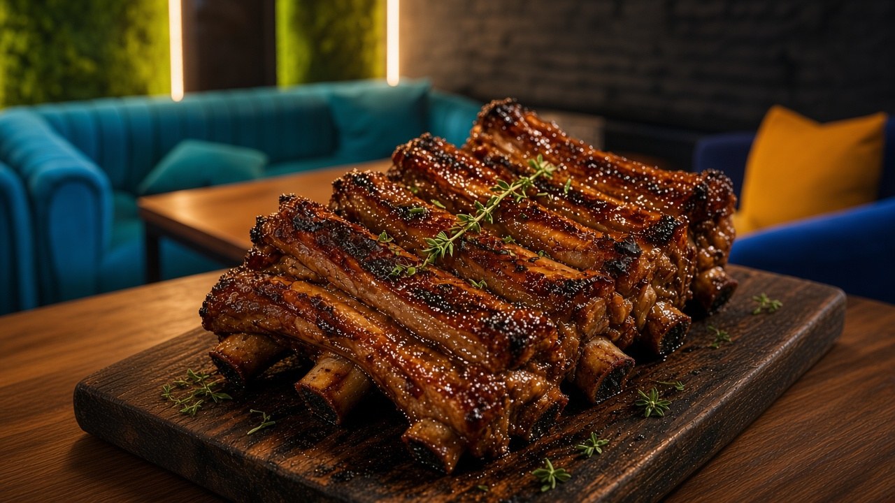 Свиные рёбра на доске в Otium Lounge